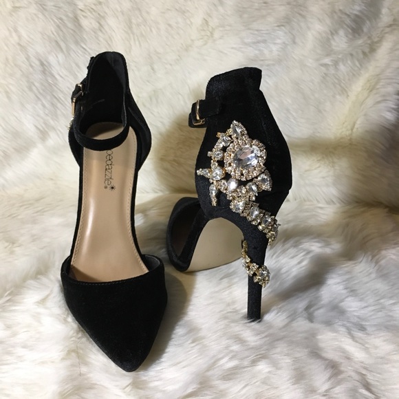 Shoe Dazzle Shoes - Rhinestone black velvet pumps size 6